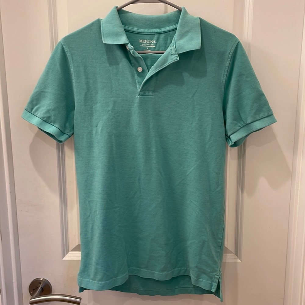 Preloved Merona pique knit sea foam green polo - men’s S